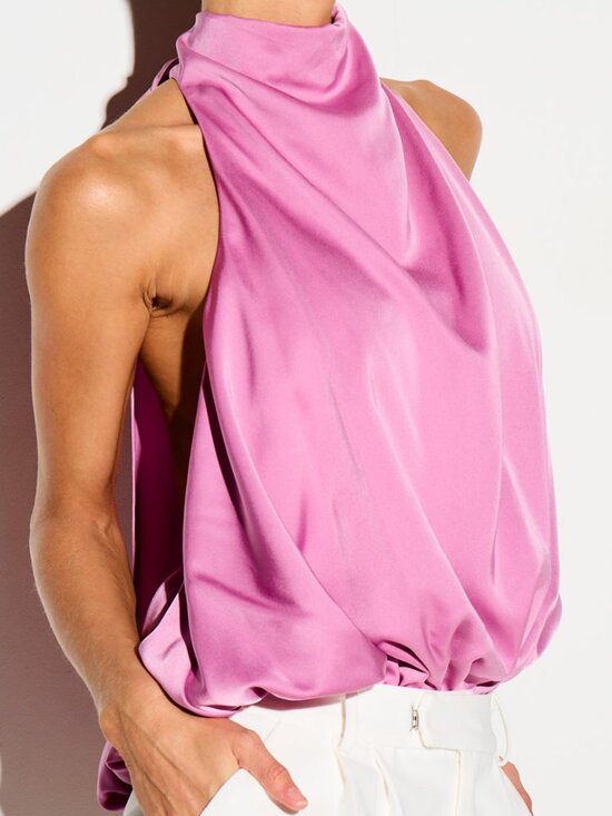 Tops - Hot Pink Sexy Women's Halter Bodysuit with Open Back Tie Closure Sleeveless Top